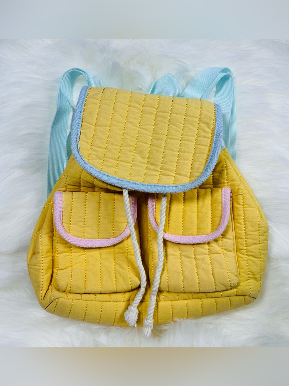 Kids Quilted Yellow Backpack with Pastel Trim